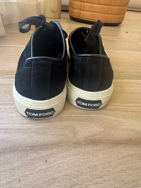 Tom Ford Black Suede Low-Top Sneakers with Cream Sole - Picture 2 of 6